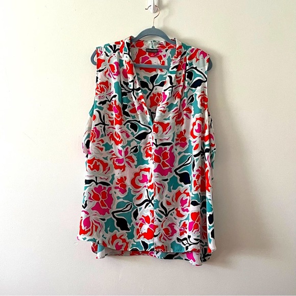 Vince Camuto Orange Pink Blue V-Neck Sleeveless Top. Size 3XL. - Picture 1 of 11